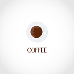 Coffee in a cup. Top view. Logo, icon.