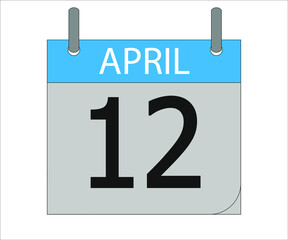 April 12st. Calendar icon. Month, date, year, holidays, week and weekend.