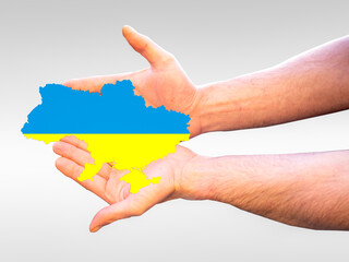 Hände mit Ukraine Landkarte Symbolisch