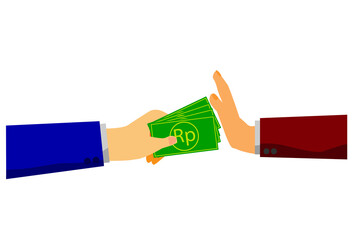 Simple Vector Hand Refuse Rupiah Paper Money from Other, Isolated on White