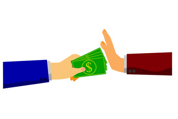 Simple Vector Hand Refuse Dollar Paper Money from Other, Isolated on White