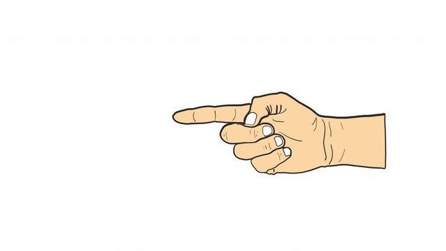 4K Hand Drawn Pointing Human Hand Animation. Showing forefinger. emoji icon symbol of Person Finger Hand Isolated on White Background. Social media and multimedia sign 3d render. Click here icon. 