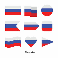 Russia flag icon set isolated on white background. Vector Illustration.