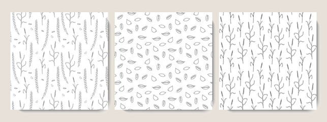 Vector seamless pattern with liner wheat, grain crop, cereal. Continuous line art. Perfect for branding, wrapping paper, textile