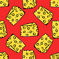 Vector seamless pattern with cheese . Pattern for fabric, wallpaper, paper, clothes. Vector illustration