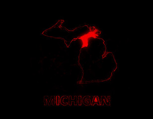 Plexus flat map showing the state of Michigan from the United State of America on black background. USA. Plexus map of Michigan