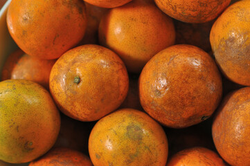 Top view of Ripe Tangerine, Mandarin, Close up of Oranges