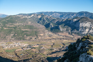 Fototapeta na wymiar Cityscape of Organya in the mountains of the Catalan Pyrenees