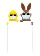 Obraz premium Osterei & Osterhase Maske Sonnenbrille Halten Großes Schild