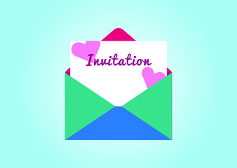 Envelope with invitation letter. Vector illustration in flat style.