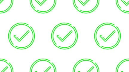 Accept aproved icon vector seamless pattern. Outline circle button. Check mark symbol. Checkmark yes ok confirm sign