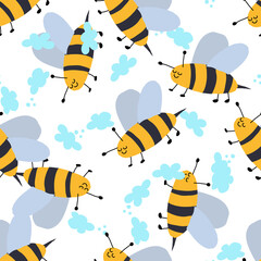 Vector seamless pattern with bees . Pattern for fabric, wallpaper, paper, clothes. Vector illustration