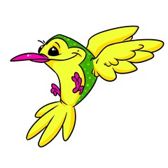 Cheerful little bird flying hummingbird character illustration cartoon