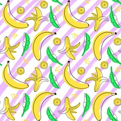 Pattern with bananas .The image of bananas and banana slices on different backgrounds.Line art style.Design for fabric,clothing,paper and other items.Digital illustration.