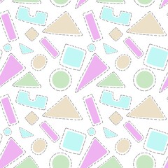 Seamless pattern of abstract shapes of different colors and shapes.