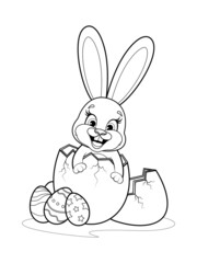 Obraz premium Coloring page. Cute rabbit sits in an egg with easter eggs