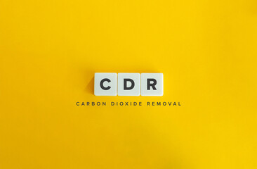 Carbon dioxide removal (CDR) Banner. Letter Tiles on Yellow Background. Minimal Aesthetics.