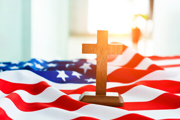 American flag and religious cross