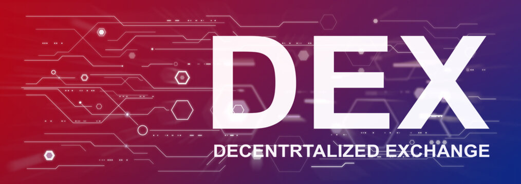 DEX - decentralized exchange peer-to-peer for cryptocurrencies futuristic backdrop banner