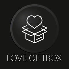 Gift love box  minimal vector line icon on 3D button isolated on black background. Premium Vector.