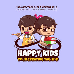 Happy kids mascot logo character