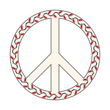 The symbol of peace - pacific decorated with national Ukrainian ornament. Vector illustration isolated on white background