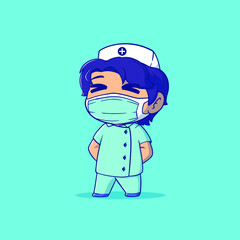 Cute male doctor hand drawn cartoon art illustration