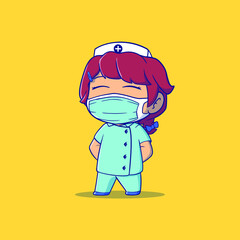 Cute female nurse hand drawn cartoon art illustration