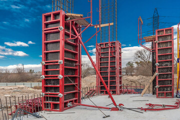 Panel formwork at the construction of a residential building. - obrazy, fototapety, plakaty