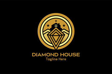 Diamond house logo with creative concept in circle. Vector premium