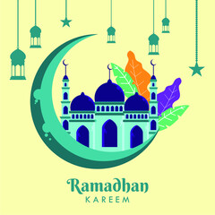 ramadan backgrounds; mosque and crescent illustration