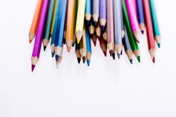 Group of color pencils isolated on white background