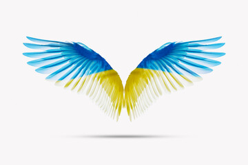 blue and yellow wings Isolated on white background style Double exposure style.clipping path