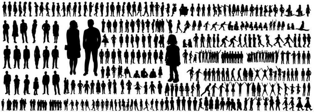 set people black silhouette isolated vector