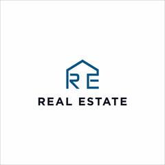 Real estate logos. initials RE and vector house.