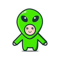 illustration of alien mascot cartoon character in kawaii style