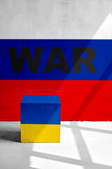 War between Russia and Ukraine concept. Composition with their flags.  