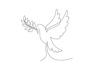 Dove of peace illustration continuous line drawing. Flying bird. Peace concept. Vector illustration.