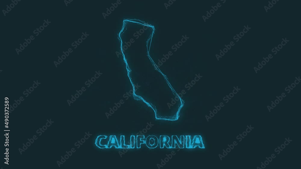 Poster Plexus flat map showing the state of California from the United State of America on black background. USA. Plexus map of California