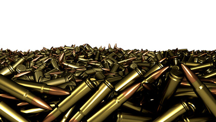Pile of fire bullets or ammunition isolated background. 3d render - obrazy, fototapety, plakaty