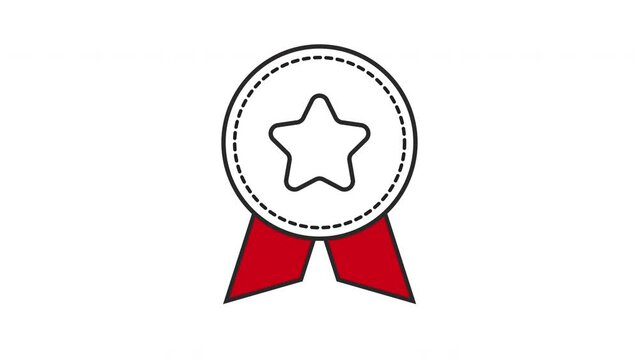 Vector Champion and top medal icon with satin red ribbon. Vector design element isolated on white. Commerce Concept design element. Best, e-commerce, featured, selling, top icon. white and red colors