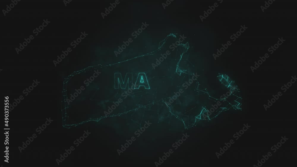 Poster Plexus flat map showing the state of Massachusetts from the United State of America on black background. USA. Plexus map of Massachusetts