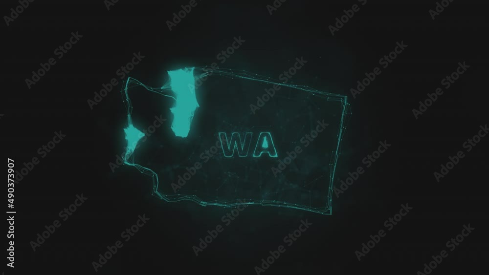 Poster Plexus flat map showing the state of Washington from the United State of America on black background. USA. Plexus map of Washington