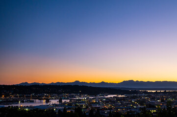 Sunset over the Olympic Mountains and Ballard in Seattle