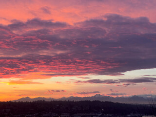 Sunset over the Olympic Mountains As Seen from Seattle
