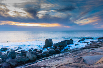 Winter day with sunset over the sea
