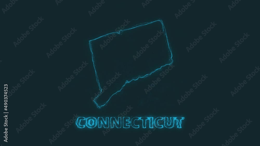 Poster Plexus flat map showing the state of Connecticut from the United State of America on black background. USA. Plexus map of Connecticut