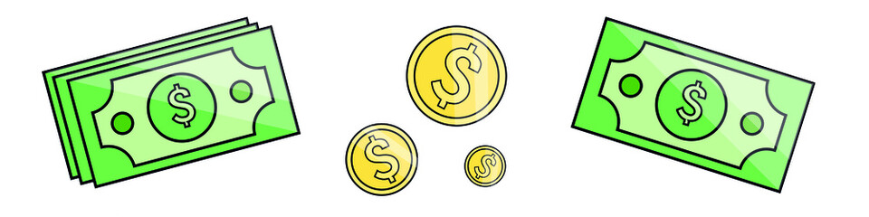 Vector Flat money Icon. Isolated Dollar Cent Sign and USD cash money USA Payment system. Dollar sign abstract. Flat Design Global Currency. Payment and Economy Concept Isolated Vector Design Element. 