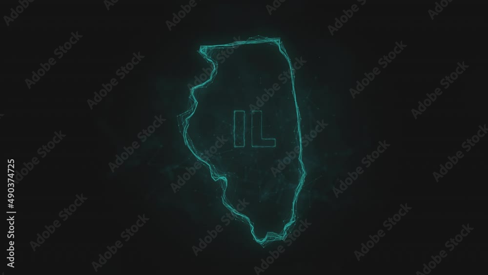 Poster Plexus flat map showing the state of Illinois from the United State of America on black background. USA. Plexus map of Illinois