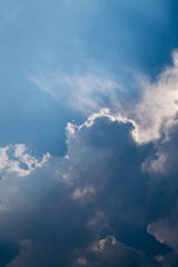 Sun light, sun ray, white clouds, Blue sky for background, wallpaper  or backdrop .
